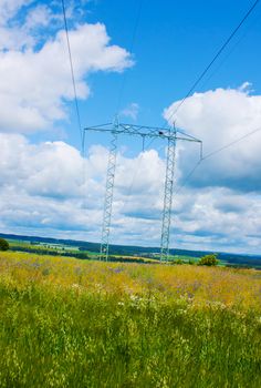 Landscape of countryside with a big electric antenna