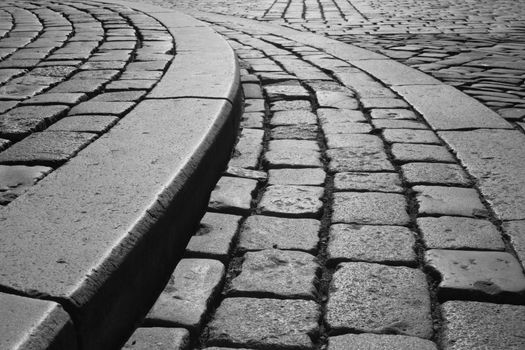 Roadway of cobblestone in the main place of Olomouc - Czech Republic