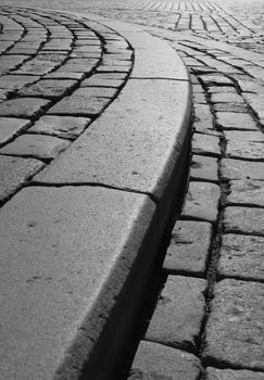 Roadway of cobblestone in the main place of Olomouc - Czech Republic