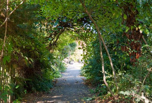 Urban sidewalk with arch