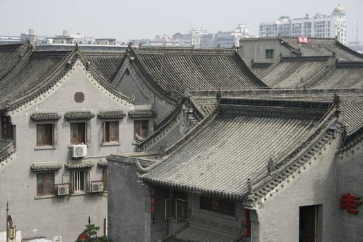 downtown of Xian, overlooking the rooftops