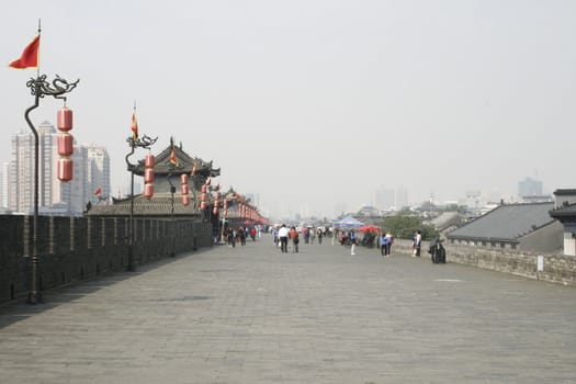 downtown of Xian, overlooking the city wall