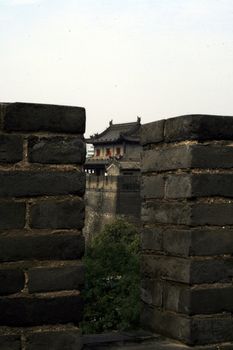 downtown of Xian, View by two pinnacles on a building