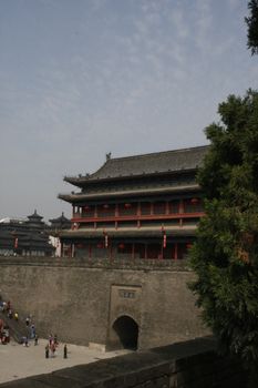 downtown of Xian, Courtyard at the south gate, red carpet