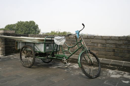 downtown of Xian, Rickshaws on the city wall