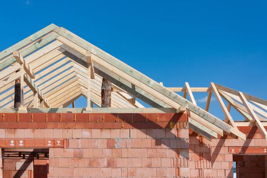 Structure of house, roof and facade