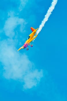 CADIZ, SPAIN-SEP 11: Aircraft Extra 300S of Melissa Pemberton taking part in an exhibition on the 4th airshow of Cadiz on Sep 11, 2011, in Cadiz, Spain