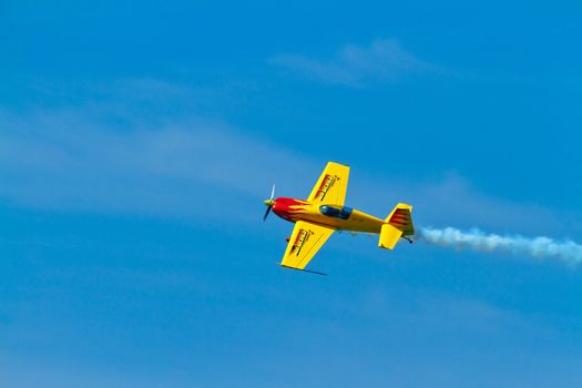 CADIZ, SPAIN-SEP 11: Aircraft Extra 300S of Melissa Pemberton taking part in an exhibition on the 4th airshow of Cadiz on Sep 11, 2011, in Cadiz, Spain