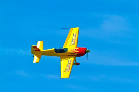 CADIZ, SPAIN-SEP 11: Aircraft Extra 300S of Melissa Pemberton taking part in an exhibition on the 4th airshow of Cadiz on Sep 11, 2011, in Cadiz, Spain