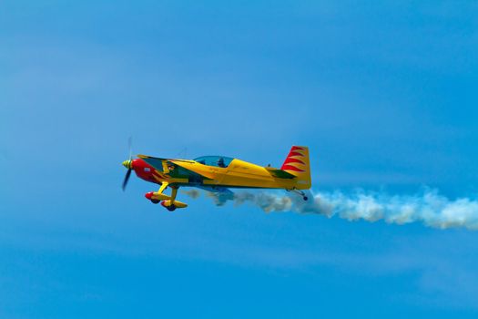 CADIZ, SPAIN-SEP 11: Aircraft Extra 300S of Melissa Pemberton taking part in an exhibition on the 4th airshow of Cadiz on Sep 11, 2011, in Cadiz, Spain
