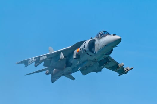 CADIZ, SPAIN-SEP 11: Aircraft AV-8B Harrier Plus taking part in an exhibition on the 4th airshow of Cadiz on Sep 11, 2011, in Cadiz, Spain