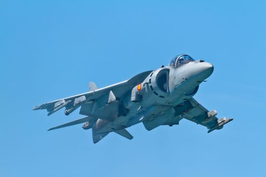 CADIZ, SPAIN-SEP 11: Aircraft AV-8B Harrier Plus taking part in an exhibition on the 4th airshow of Cadiz on Sep 11, 2011, in Cadiz, Spain
