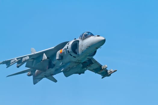 CADIZ, SPAIN-SEP 11: Aircraft AV-8B Harrier Plus taking part in an exhibition on the 4th airshow of Cadiz on Sep 11, 2011, in Cadiz, Spain