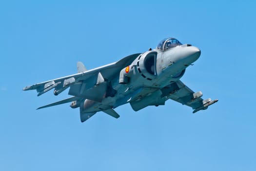 CADIZ, SPAIN-SEP 11: Aircraft AV-8B Harrier Plus taking part in an exhibition on the 4th airshow of Cadiz on Sep 11, 2011, in Cadiz, Spain
