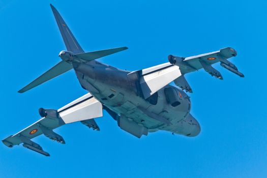 CADIZ, SPAIN-SEP 11: Aircraft AV-8B Harrier Plus taking part in an exhibition on the 4th airshow of Cadiz on Sep 11, 2011, in Cadiz, Spain