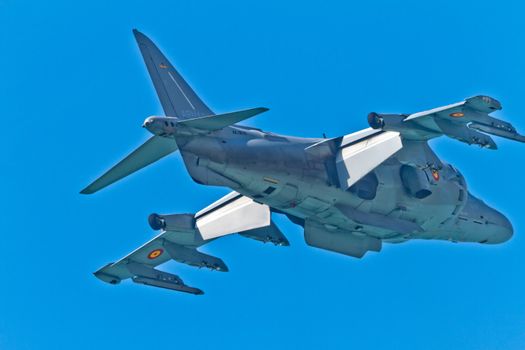 CADIZ, SPAIN-SEP 11: Aircraft AV-8B Harrier Plus taking part in an exhibition on the 4th airshow of Cadiz on Sep 11, 2011, in Cadiz, Spain