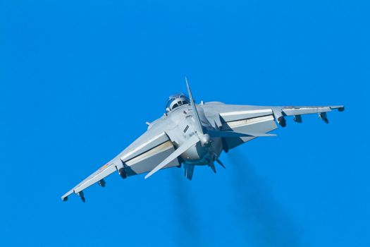 CADIZ, SPAIN-SEP 11: Aircraft AV-8B Harrier Plus taking part in an exhibition on the 4th airshow of Cadiz on Sep 11, 2011, in Cadiz, Spain