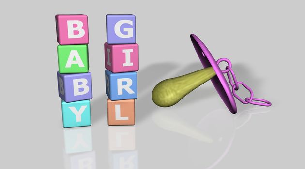 Baby and girl words with a pink pacifier