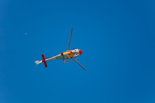 CADIZ, SPAIN-SEP 10: Helicopters of the Patrulla Aspa taking part in an test on the 3rd airshow of Cadiz on Sep 10, 2010, in Cadiz, Spain
