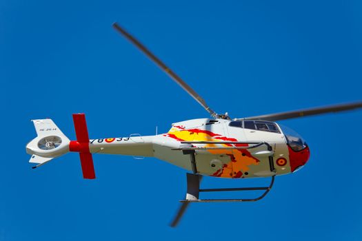 CADIZ, SPAIN-SEP 10: Helicopters of the Patrulla Aspa taking part in an test on the 3rd airshow of Cadiz on Sep 10, 2010, in Cadiz, Spain
