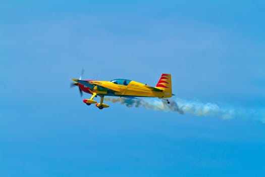 CADIZ, SPAIN-SEP 11: Aircraft Extra 300S of Melissa Pemberton taking part in an exhibition on the 4th airshow of Cadiz on Sep 11, 2011, in Cadiz, Spain