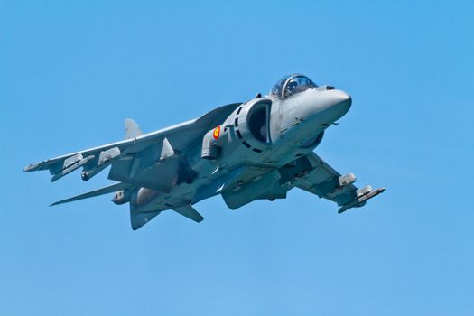 CADIZ, SPAIN-SEP 11: Aircraft AV-8B Harrier Plus taking part in an exhibition on the 4th airshow of Cadiz on Sep 11, 2011, in Cadiz, Spain