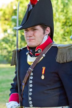 SAN FERNANDO, SPAIN - SEP 24: Actor taking part in the historical military reenacting of the oath of the Spanish constitution of 1812 on Sep 24, 2011 in San Fernando, Spain