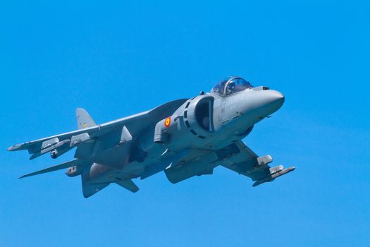 CADIZ, SPAIN-SEP 11: Aircraft AV-8B Harrier Plus taking part in an exhibition on the 4th airshow of Cadiz on Sep 11, 2011, in Cadiz, Spain