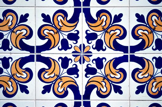 Colorful vintage spanish style ceramic tiles wall decoration.