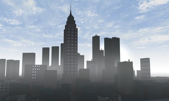 Skyline of buildings in 3D render