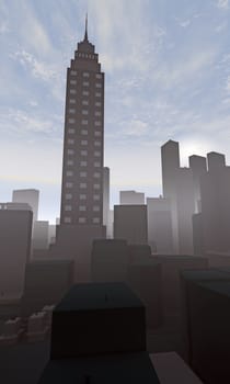 Skyline of buildings in 3D render