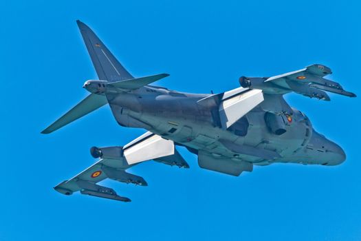 CADIZ, SPAIN-SEP 11: Aircraft AV-8B Harrier Plus taking part in an exhibition on the 4th airshow of Cadiz on Sep 11, 2011, in Cadiz, Spain