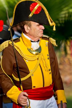 SAN FERNANDO, SPAIN - SEP 24: Actor taking part in the historical military reenacting of the oath of the Spanish constitution of 1812 on Sep 24, 2011 in San Fernando, Spain
