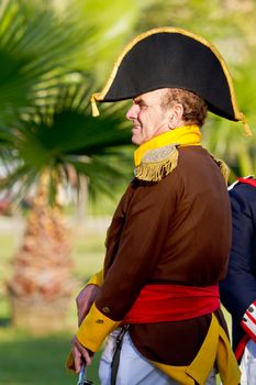 SAN FERNANDO, SPAIN - SEP 24: Actor taking part in the historical military reenacting of the oath of the Spanish constitution of 1812 on Sep 24, 2011 in San Fernando, Spain