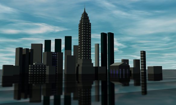 Skyline of buildings in 3D render