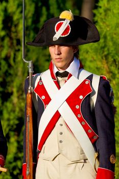 SAN FERNANDO, SPAIN - SEP 24: Actor taking part in the historical military reenacting of the oath of the Spanish constitution of 1812 on Sep 24, 2011 in San Fernando, Spain