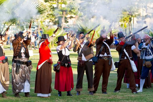 SAN FERNANDO, SPAIN - SEP 24: Actor taking part in the historical military reenacting of the oath of the Spanish constitution of 1812 on Sep 24, 2011 in San Fernando, Spain