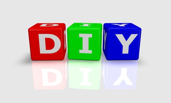 Cube word DIY- do it yourself -  in green, red and blue