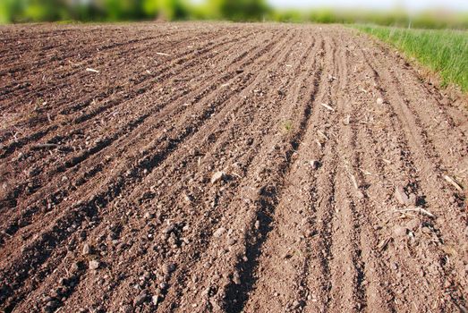 plowed field, ploughed brown earth rural landscape