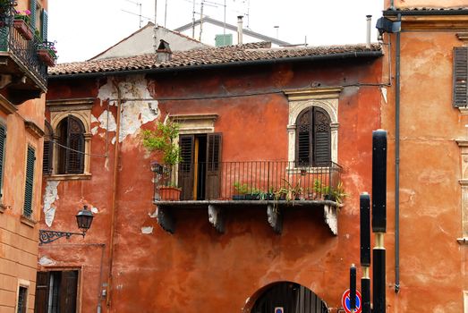 old building facade wall and balcony, architecture details of Padua, Italy