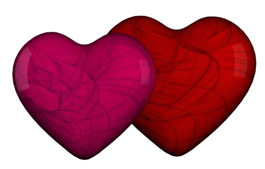 Two hearts shape in red and pink with textures