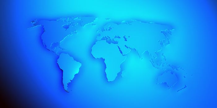 World map render 3D with shadow in blue color