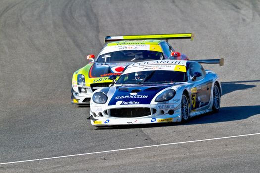 JEREZ DE LA FRONTERA, SPAIN - OCT 16: Joffrey Didier, Ginetta45 followed by Jose Pedro Fontes, Mercedes 25 races on Iber GT championship on October 16 , 2011, in Jerez de la Frontera , Spain
