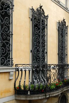 balcony and architectural details of building in Padua, Italy