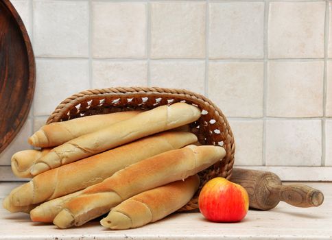 appetizing homemade bread rolled loafs in kitchen