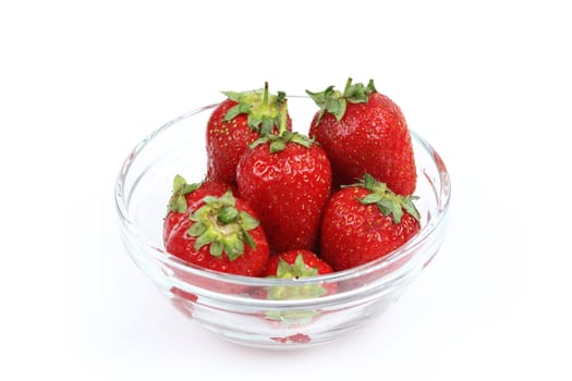 Close up of strawberries in a glass bowl 