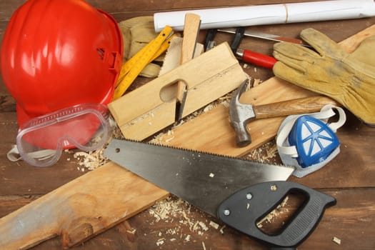 carpenter's tools on a workbench 