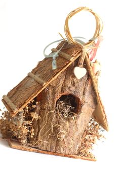 Wooden Birdhouse house decor on white