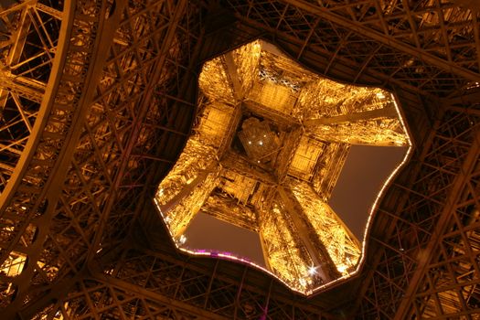 Eiffel Tower at night from below