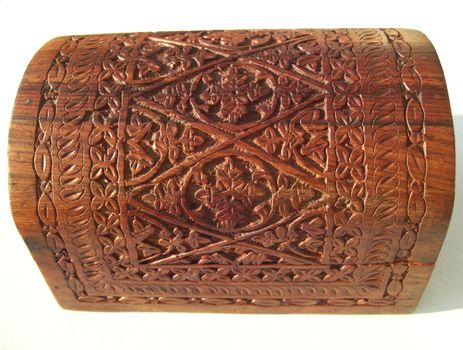 wooden carved treasure chest, floral ornate